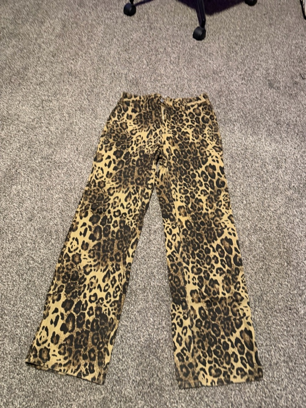 Leopard Print Wide Leg Pants - Brown & Black